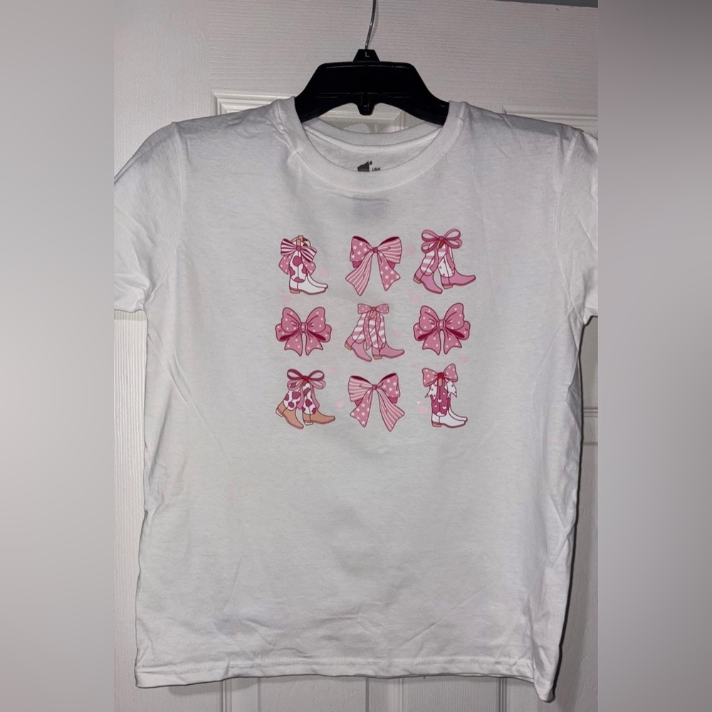 Kids White T-Shirt with Pink Bow Design